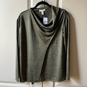 NWT H by Halston Moss Green Crossover front Cowl Neck Long Sleeve Top